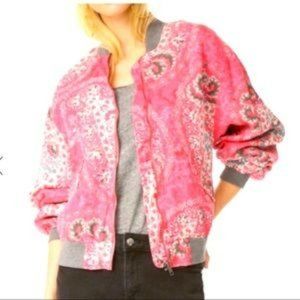 Free People Pink Floral Paisley Zip Bomber